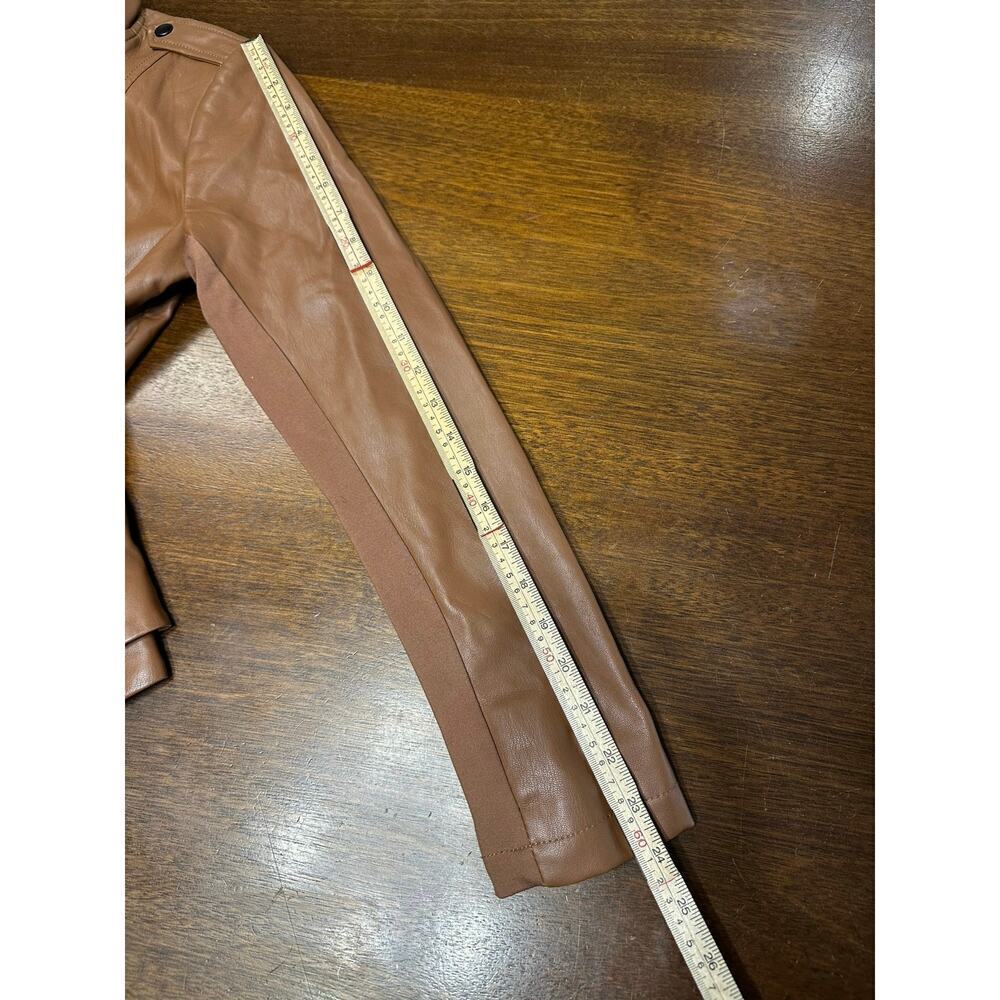 Gili Vegan Faux Leather Jacket Women 4 Brown Feminine Moto Biker Tired Cowgirl - Picture 6 of 12